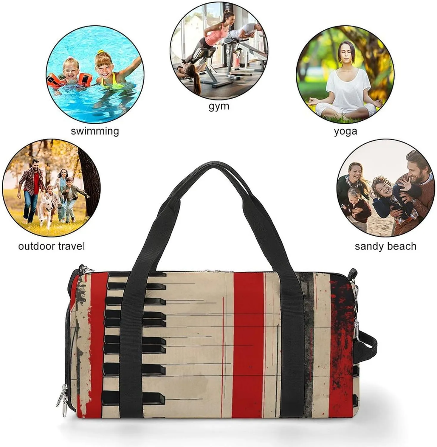 Gym Bag Piano Keys And Lines Duffel Bag for Men Women Overnight Bag with Shoe Compartment Workout Bags