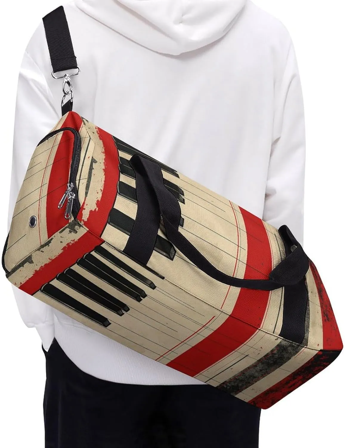 Gym Bag Piano Keys And Lines Duffel Bag for Men Women Overnight Bag with Shoe Compartment Workout Bags