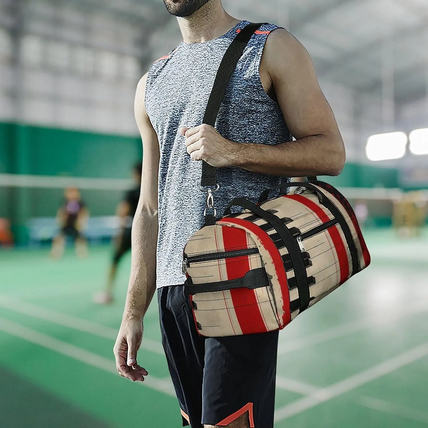 Gym Bag Piano Keys And Lines Duffel Bag for Men Women Overnight Bag with Shoe Compartment Workout Bags