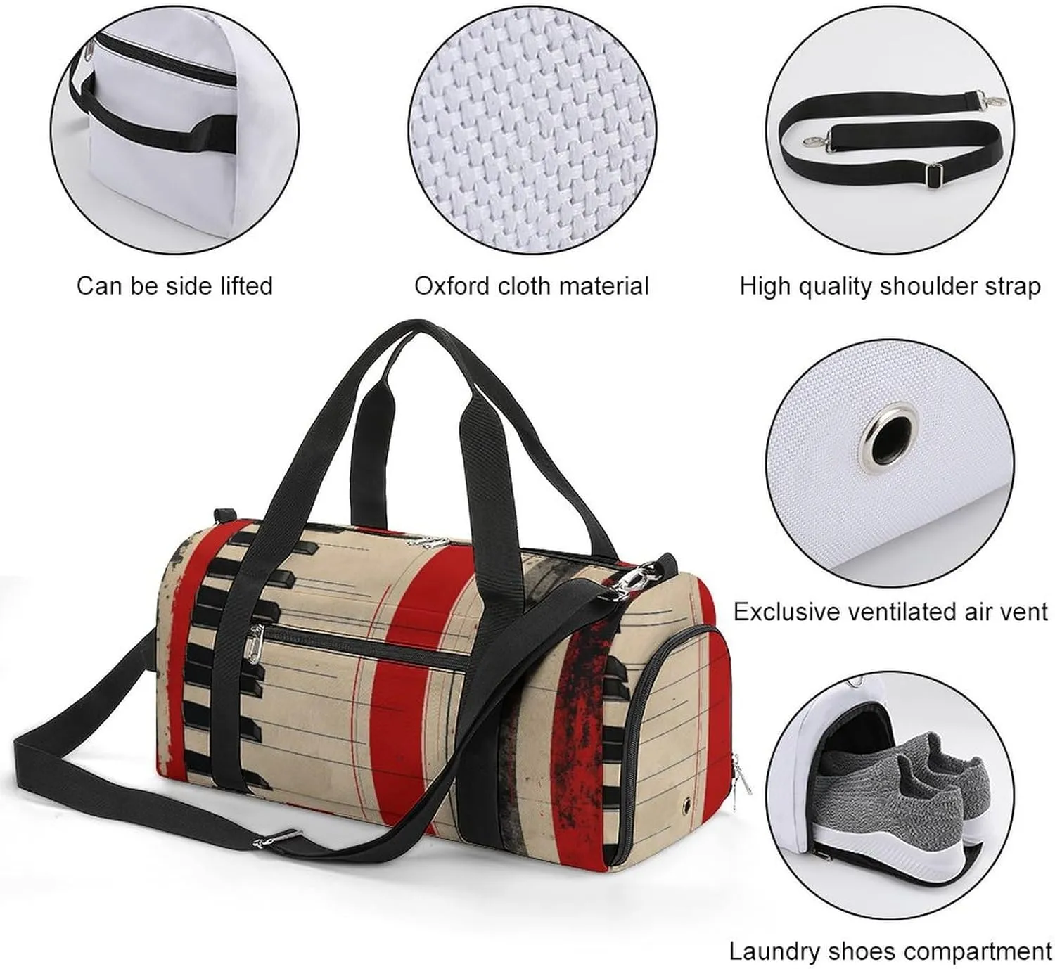 Gym Bag Piano Keys And Lines Duffel Bag for Men Women Overnight Bag with Shoe Compartment Workout Bags