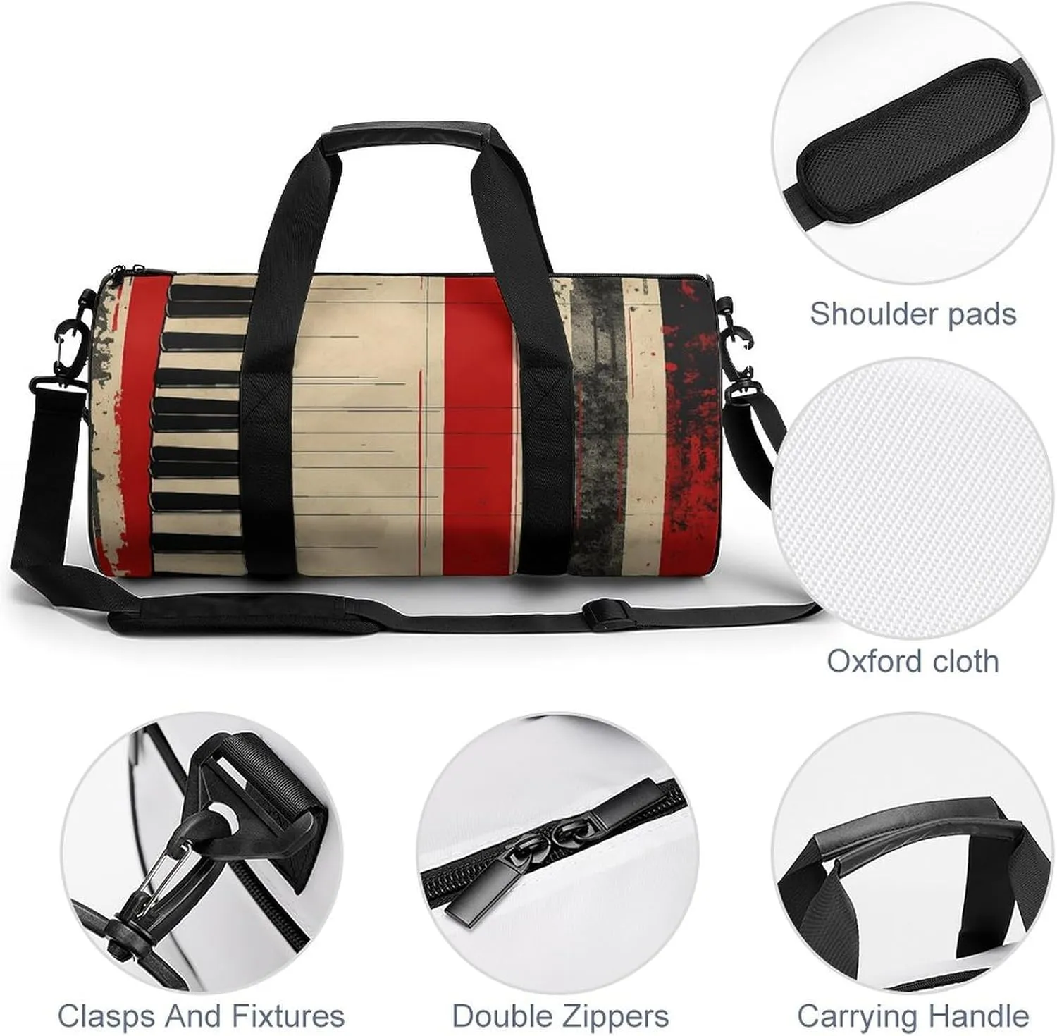 Gym Bag Piano Keys And Lines Duffel Bag for Men Women Overnight Bag with Shoe Compartment Workout Bags