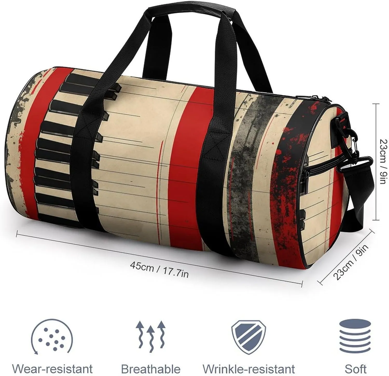 Gym Bag Piano Keys And Lines Duffel Bag for Men Women Overnight Bag with Shoe Compartment Workout Bags