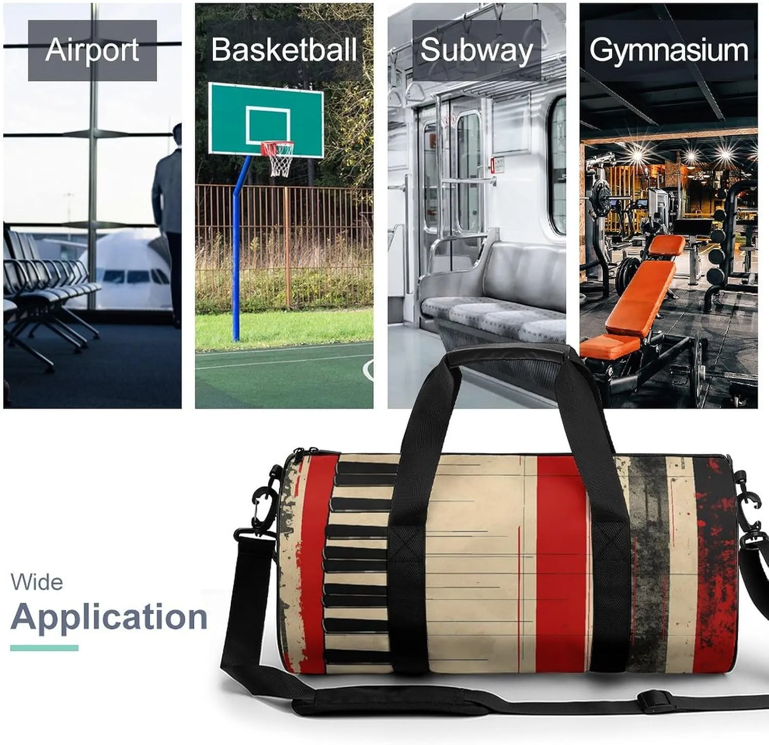 Gym Bag Piano Keys And Lines Duffel Bag for Men Women Overnight Bag with Shoe Compartment Workout Bags