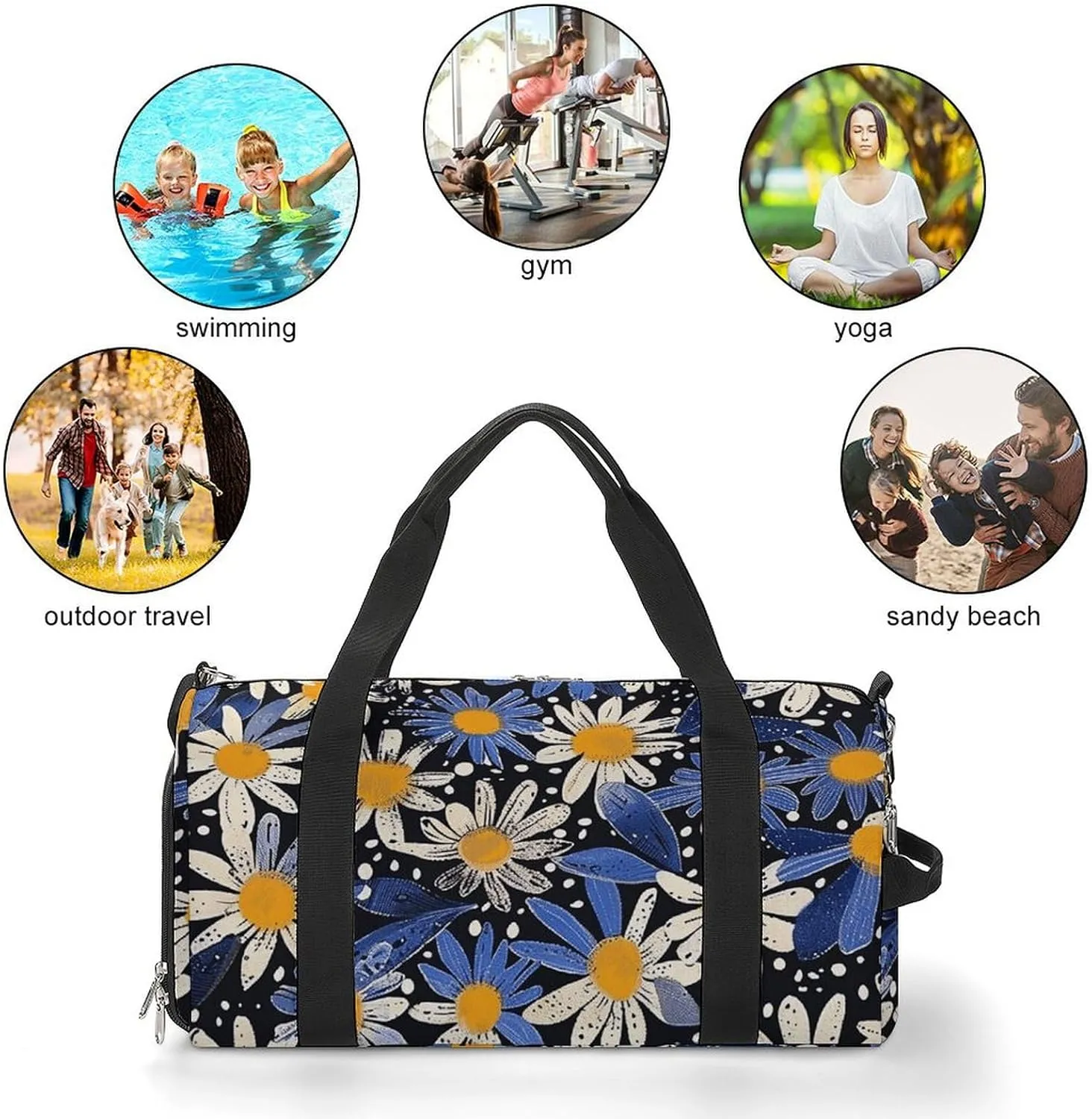 Gym Bag Pictures with Daisies Duffel Bag for Men Women Overnight Bag with Shoe Compartment Workout Bags