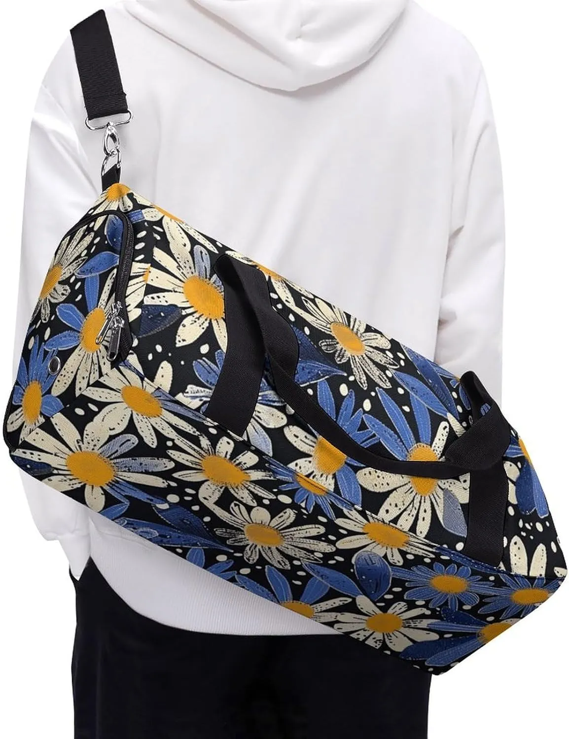 Gym Bag Pictures with Daisies Duffel Bag for Men Women Overnight Bag with Shoe Compartment Workout Bags