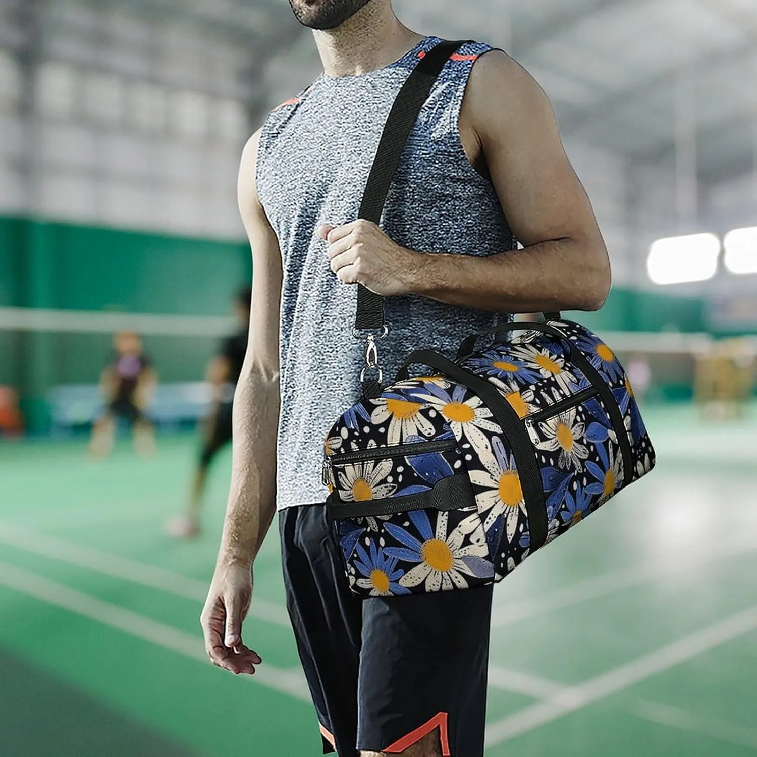 Gym Bag Pictures with Daisies Duffel Bag for Men Women Overnight Bag with Shoe Compartment Workout Bags