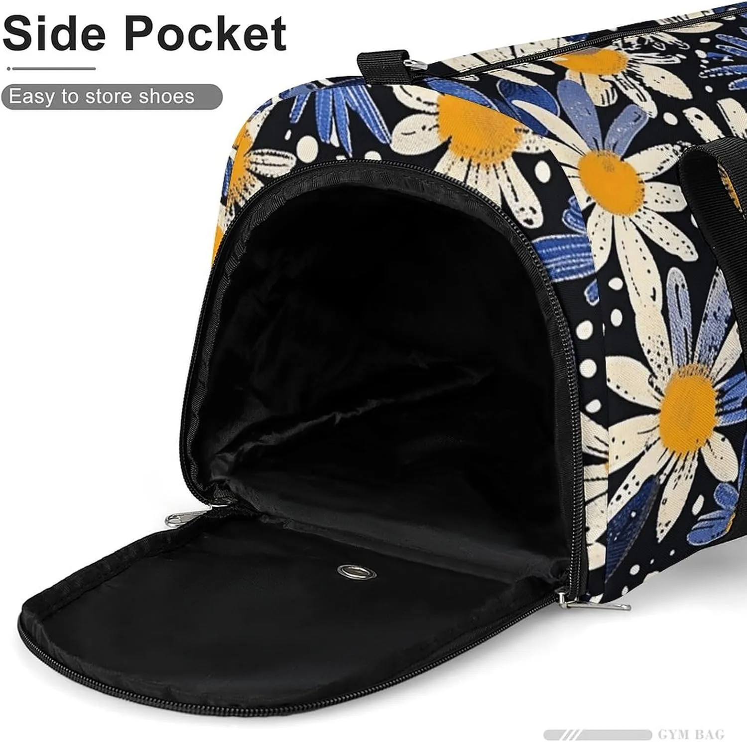 Gym Bag Pictures with Daisies Duffel Bag for Men Women Overnight Bag with Shoe Compartment Workout Bags