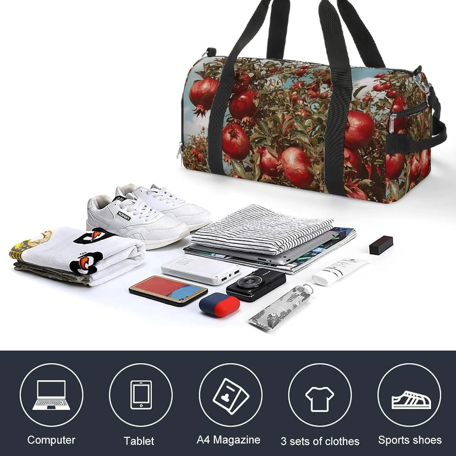 Gym Bag Pomegranate Tree Duffel Bag for Men Women Overnight Bag with Shoe Compartment Workout Bags