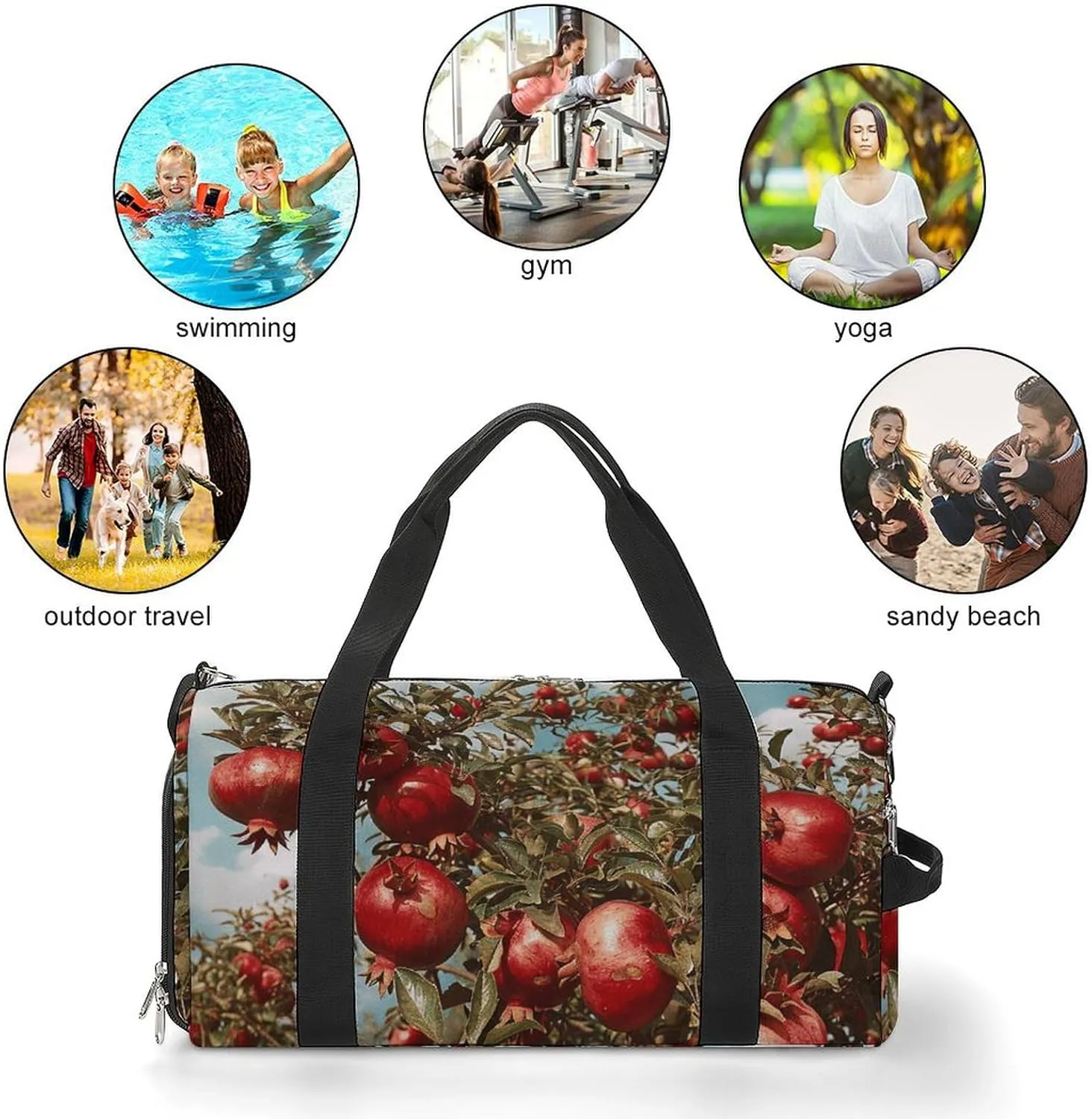 Gym Bag Pomegranate Tree Duffel Bag for Men Women Overnight Bag with Shoe Compartment Workout Bags
