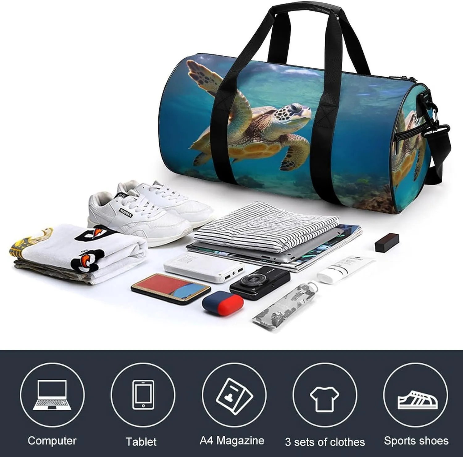 Gym Bag Sea Turtle Duffel Bag for Men Women Overnight Bag with Shoe Compartment Workout Bags