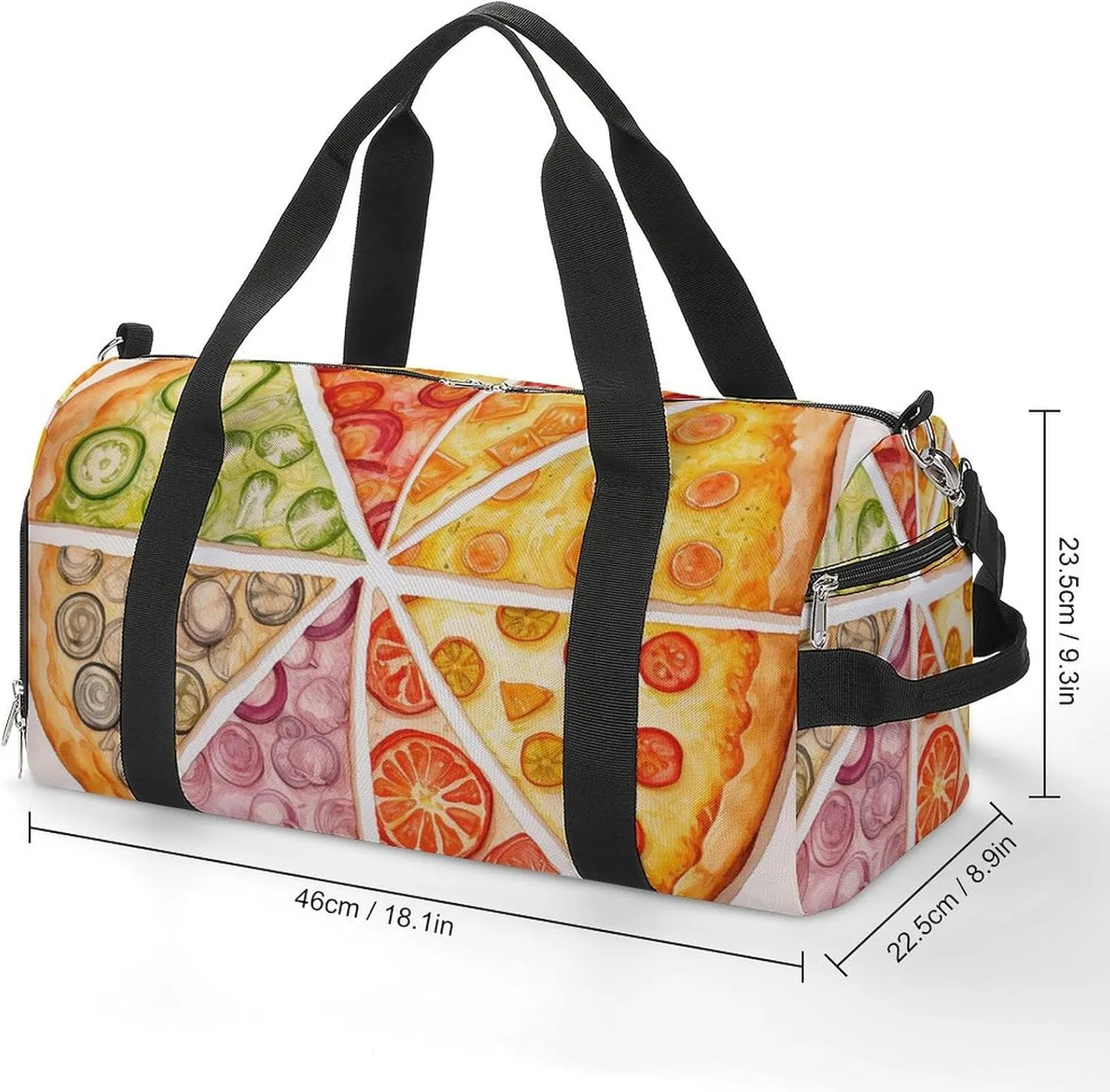 Gym Bag Sliced Pizza Duffel Bag for Men Women Overnight Bag with Shoe Compartment Workout Bags