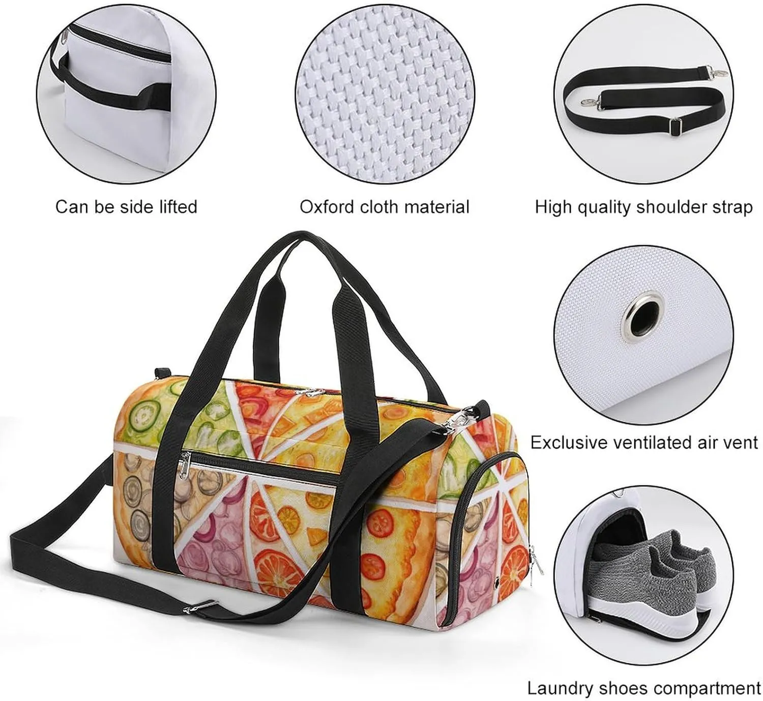 Gym Bag Sliced Pizza Duffel Bag for Men Women Overnight Bag with Shoe Compartment Workout Bags