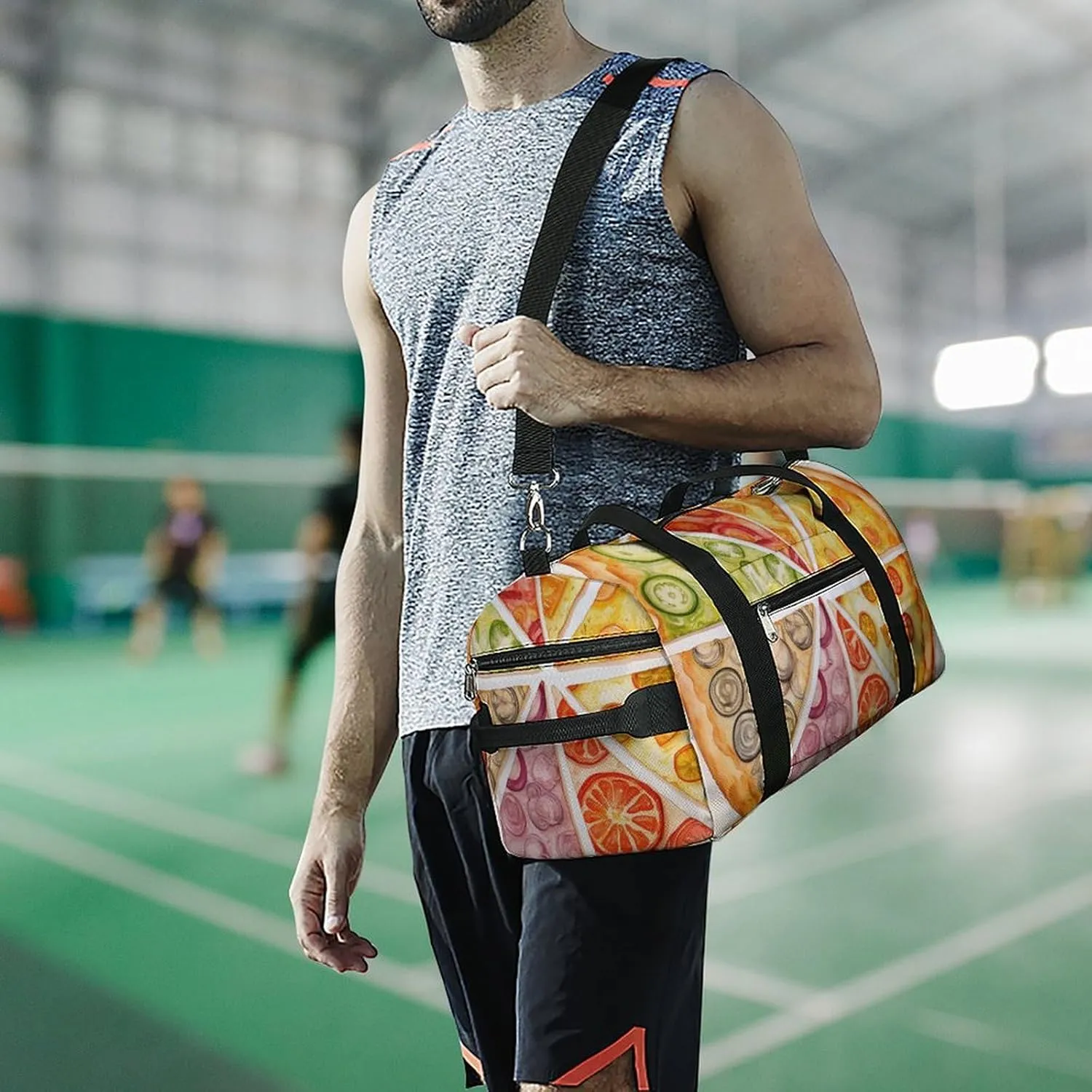 Gym Bag Sliced Pizza Duffel Bag for Men Women Overnight Bag with Shoe Compartment Workout Bags