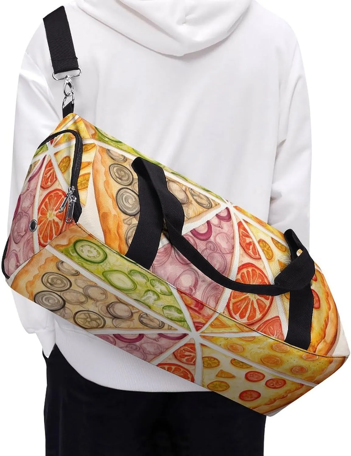 Gym Bag Sliced Pizza Duffel Bag for Men Women Overnight Bag with Shoe Compartment Workout Bags