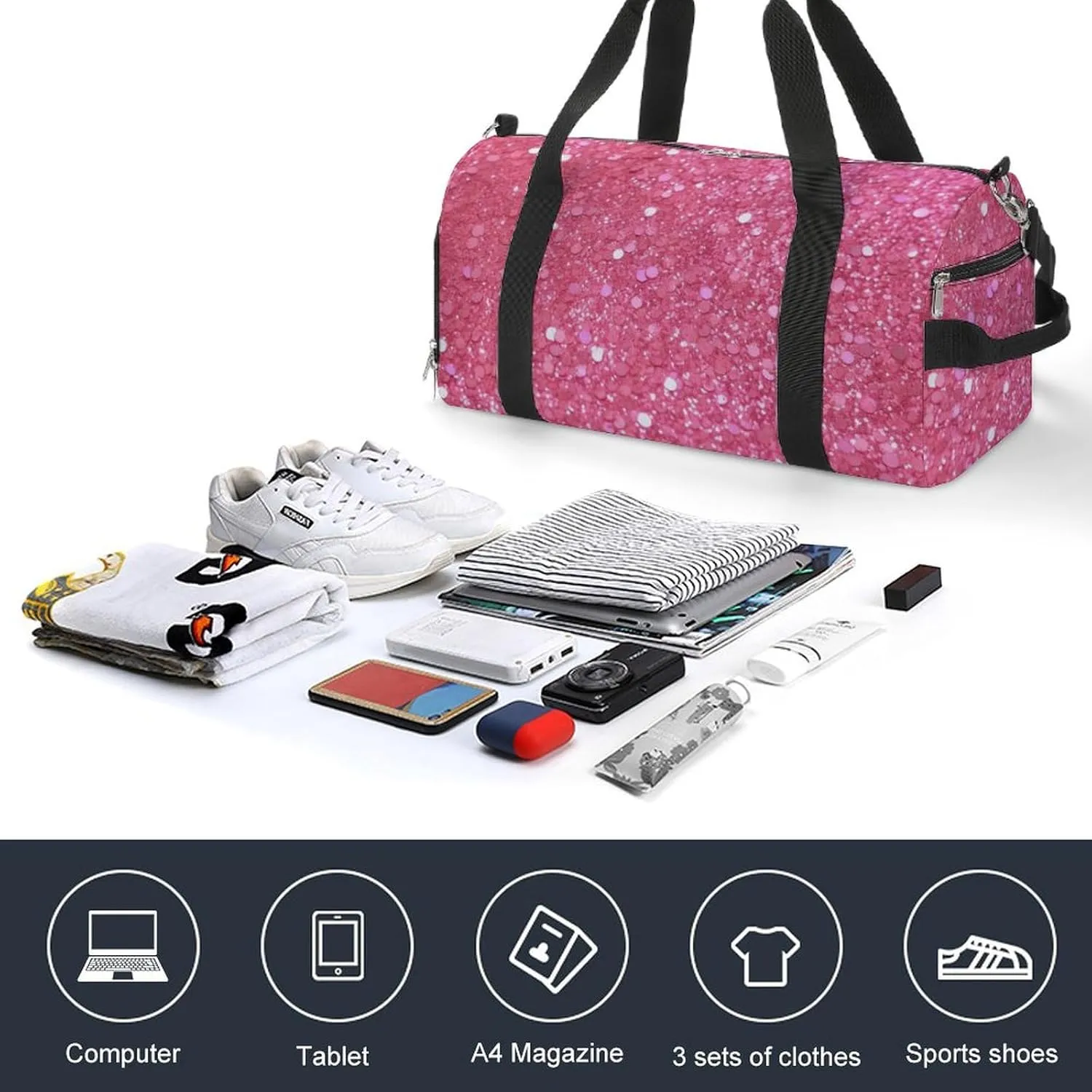 Gym Bag Sparkling Glitter Duffel Bag for Men Women Overnight Bag with Shoe Compartment Workout Bags