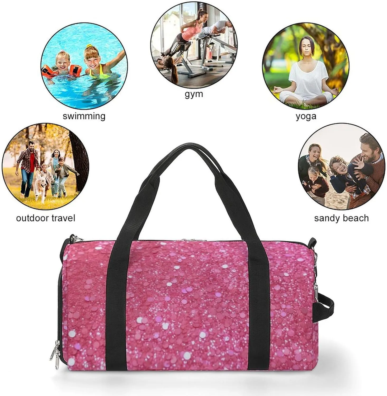 Gym Bag Sparkling Glitter Duffel Bag for Men Women Overnight Bag with Shoe Compartment Workout Bags