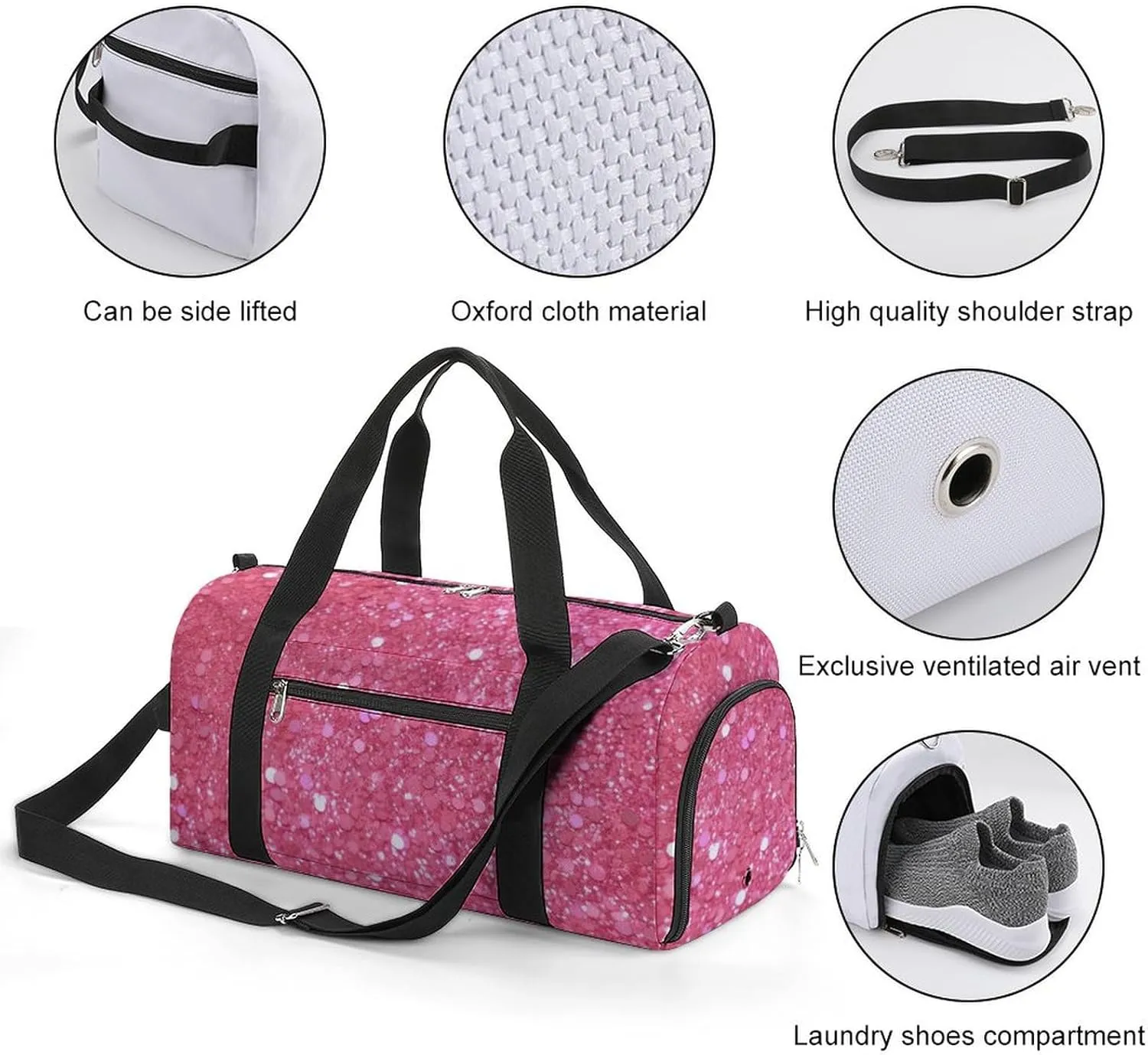Gym Bag Sparkling Glitter Duffel Bag for Men Women Overnight Bag with Shoe Compartment Workout Bags