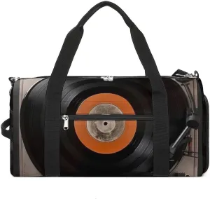 Gym Bag Vintage Vinyl Record Duffel Bag for Men Women Overnight Bag with Shoe Compartment Workout Bags
