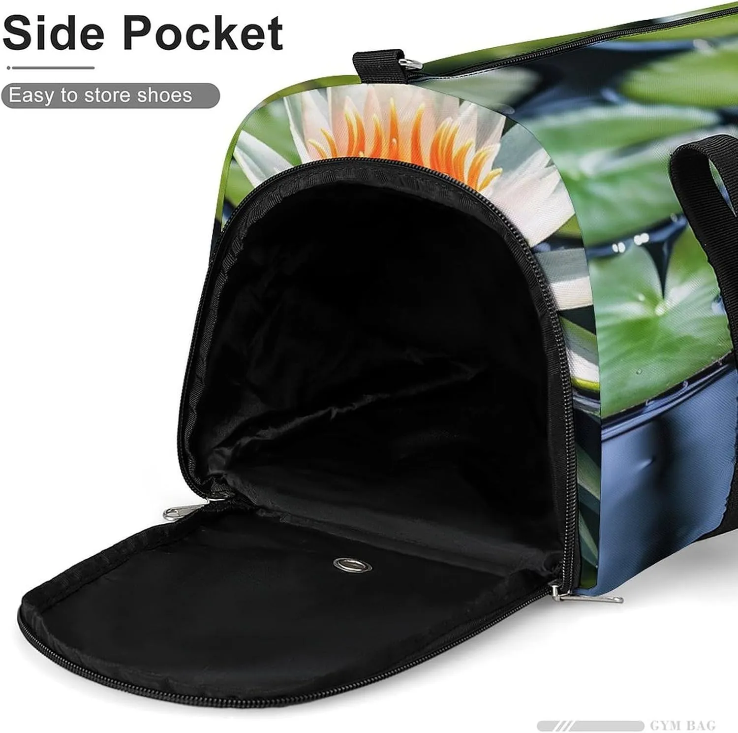 Gym Bag Water Lily Duffel Bag for Men Women Overnight Bag with Shoe Compartment Workout Bags