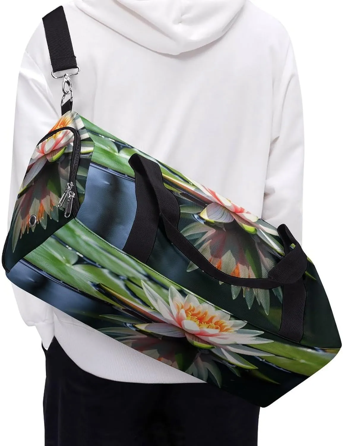 Gym Bag Water Lily Duffel Bag for Men Women Overnight Bag with Shoe Compartment Workout Bags