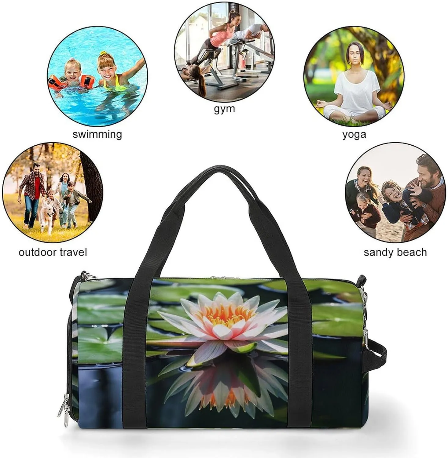 Gym Bag Water Lily Duffel Bag for Men Women Overnight Bag with Shoe Compartment Workout Bags