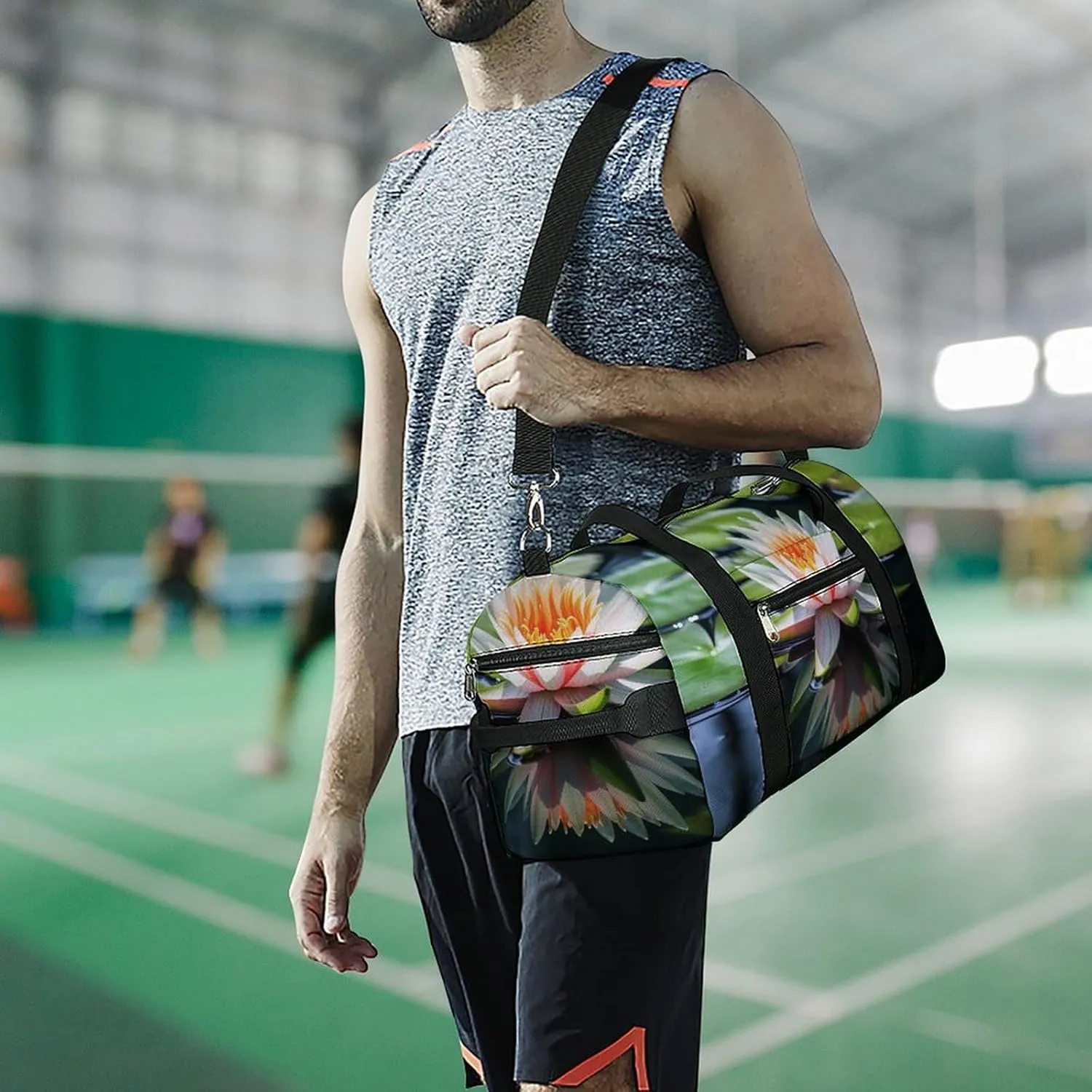 Gym Bag Water Lily Duffel Bag for Men Women Overnight Bag with Shoe Compartment Workout Bags
