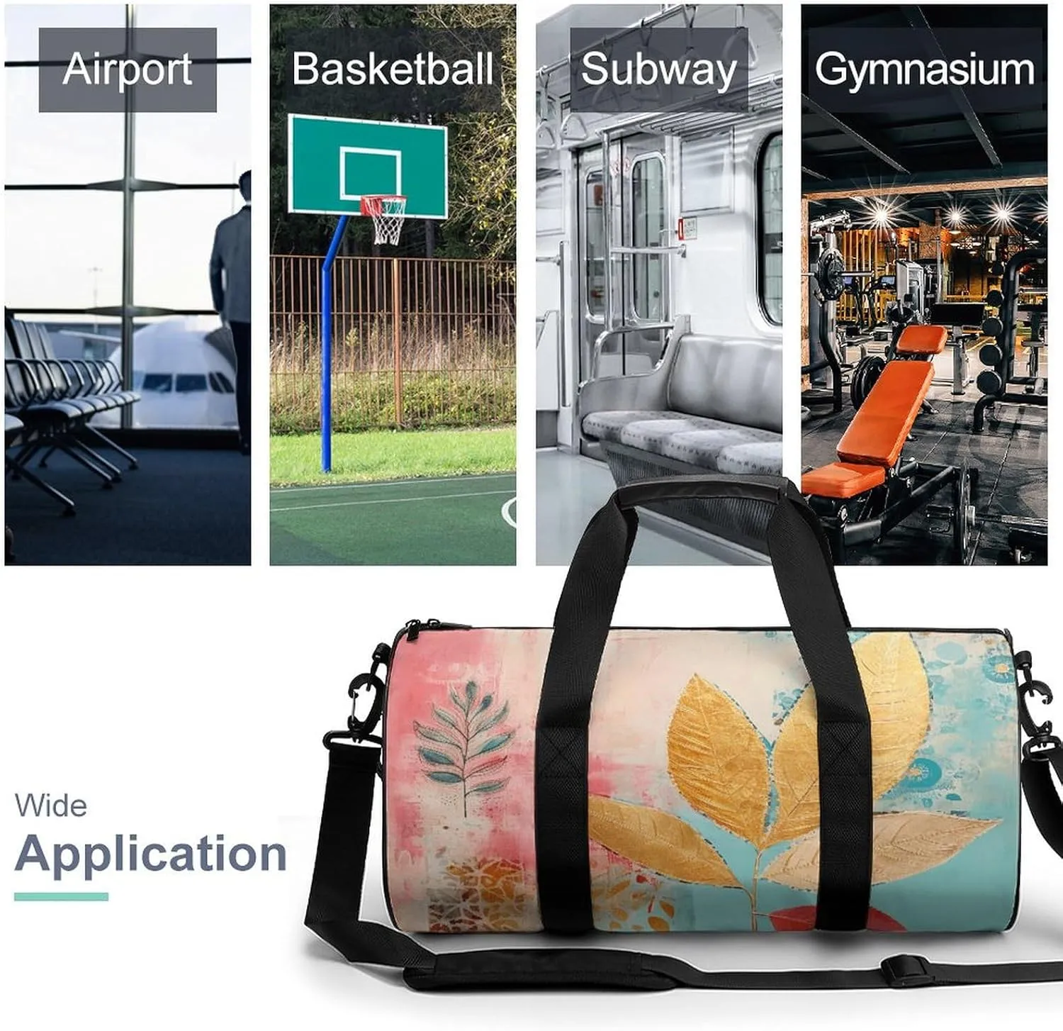 Gym Bag With Peach Leaves Duffel Bag for Men Women Overnight Bag with Shoe Compartment Workout Bags