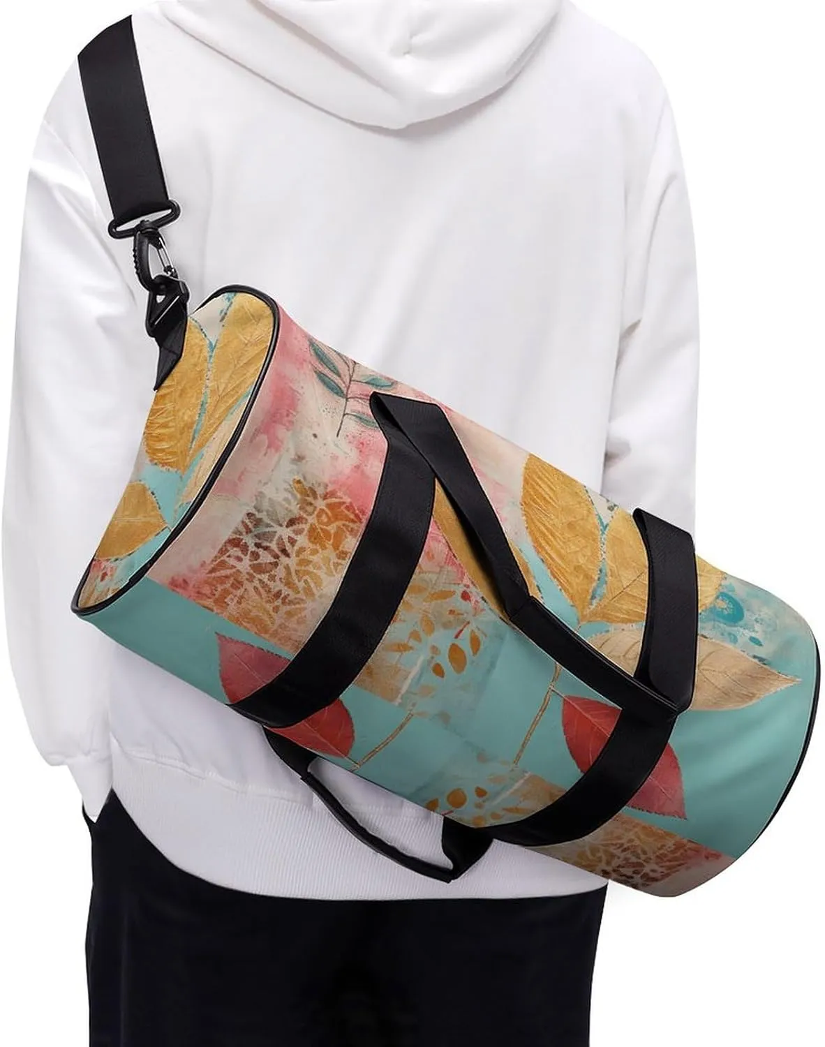Gym Bag With Peach Leaves Duffel Bag for Men Women Overnight Bag with Shoe Compartment Workout Bags