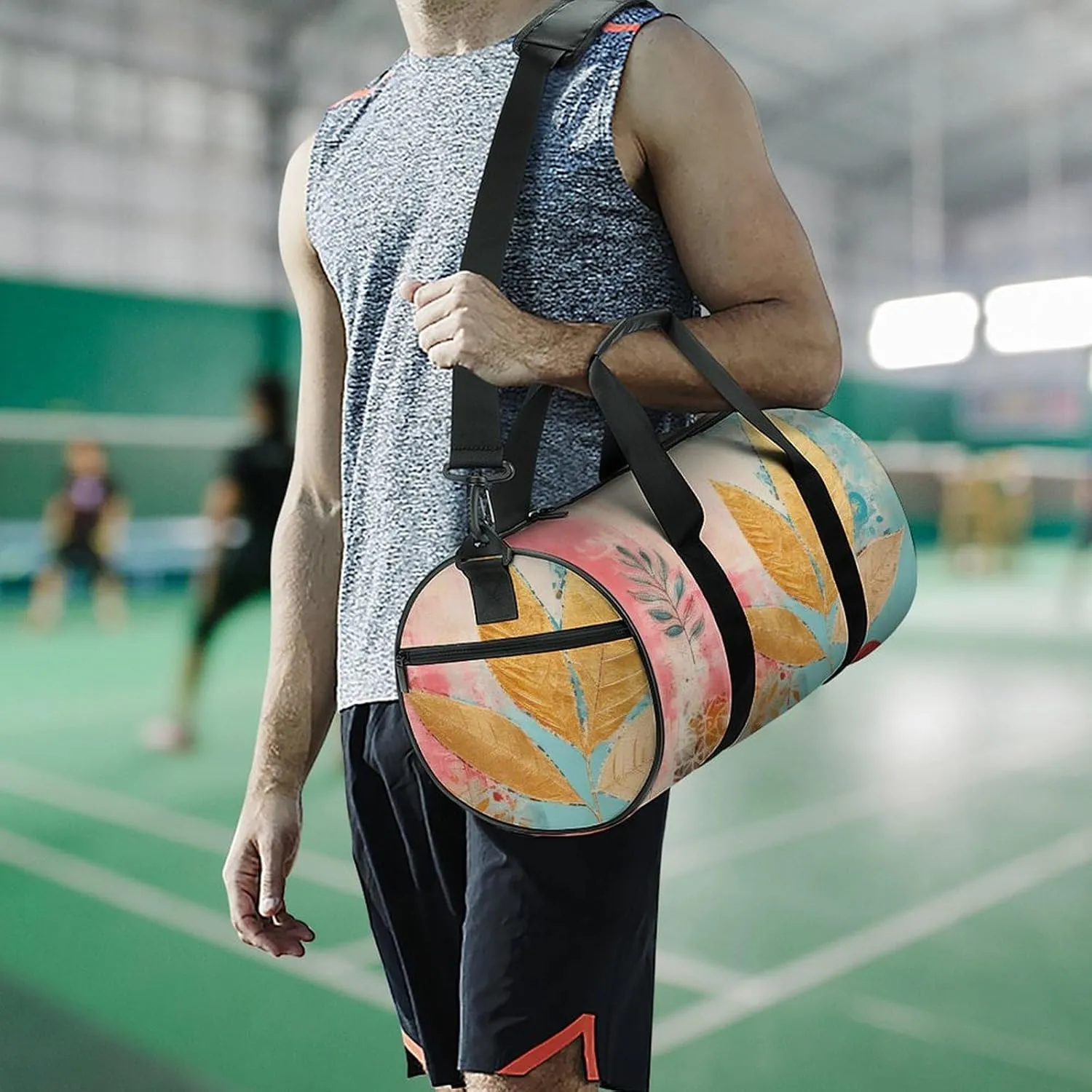 Gym Bag With Peach Leaves Duffel Bag for Men Women Overnight Bag with Shoe Compartment Workout Bags