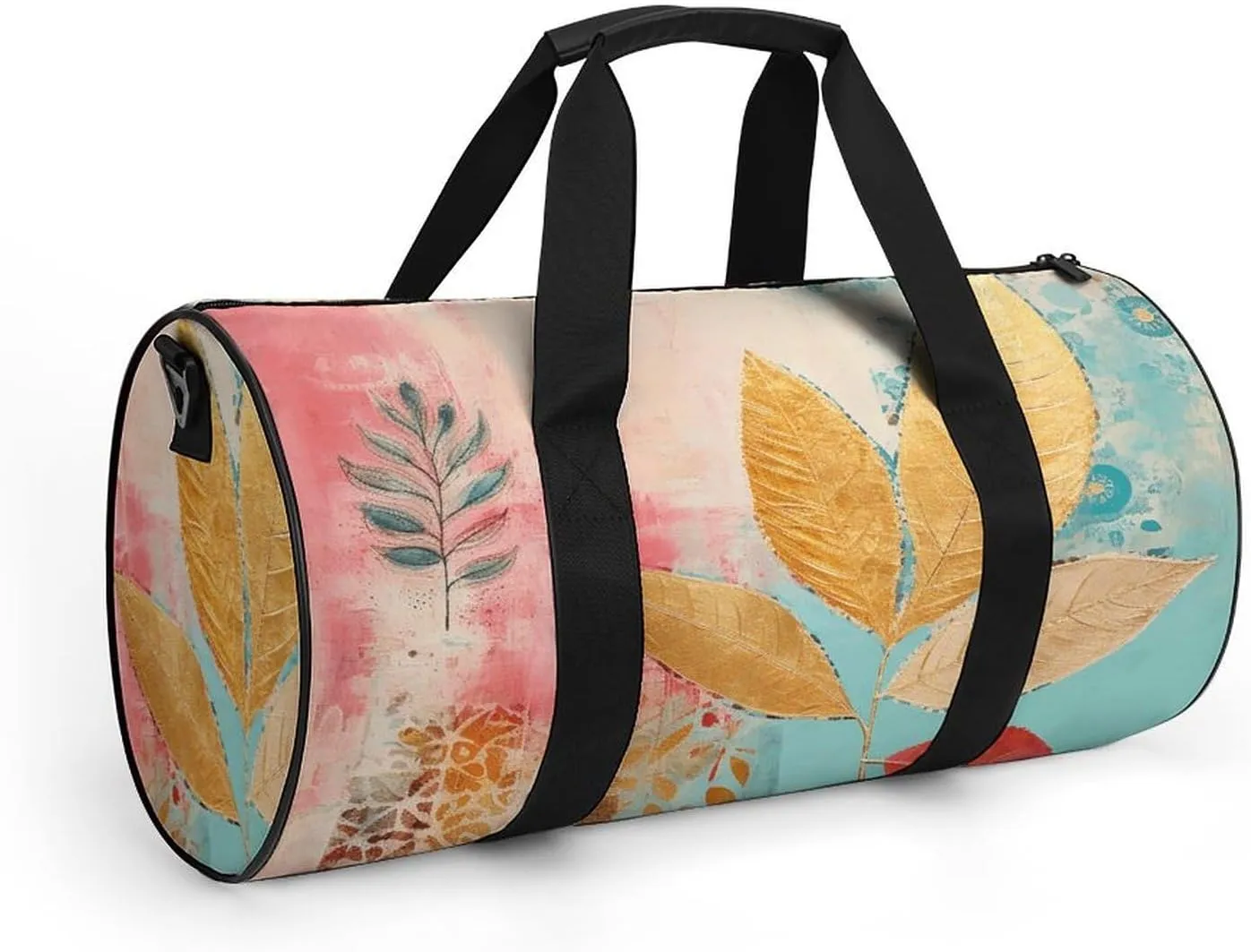 Gym Bag With Peach Leaves Duffel Bag for Men Women Overnight Bag with Shoe Compartment Workout Bags