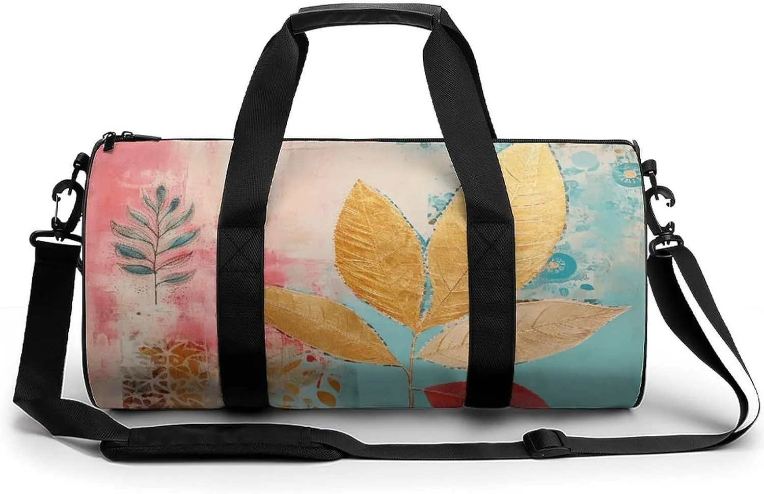 Gym Bag With Peach Leaves Duffel Bag for Men Women Overnight Bag with Shoe Compartment Workout Bags