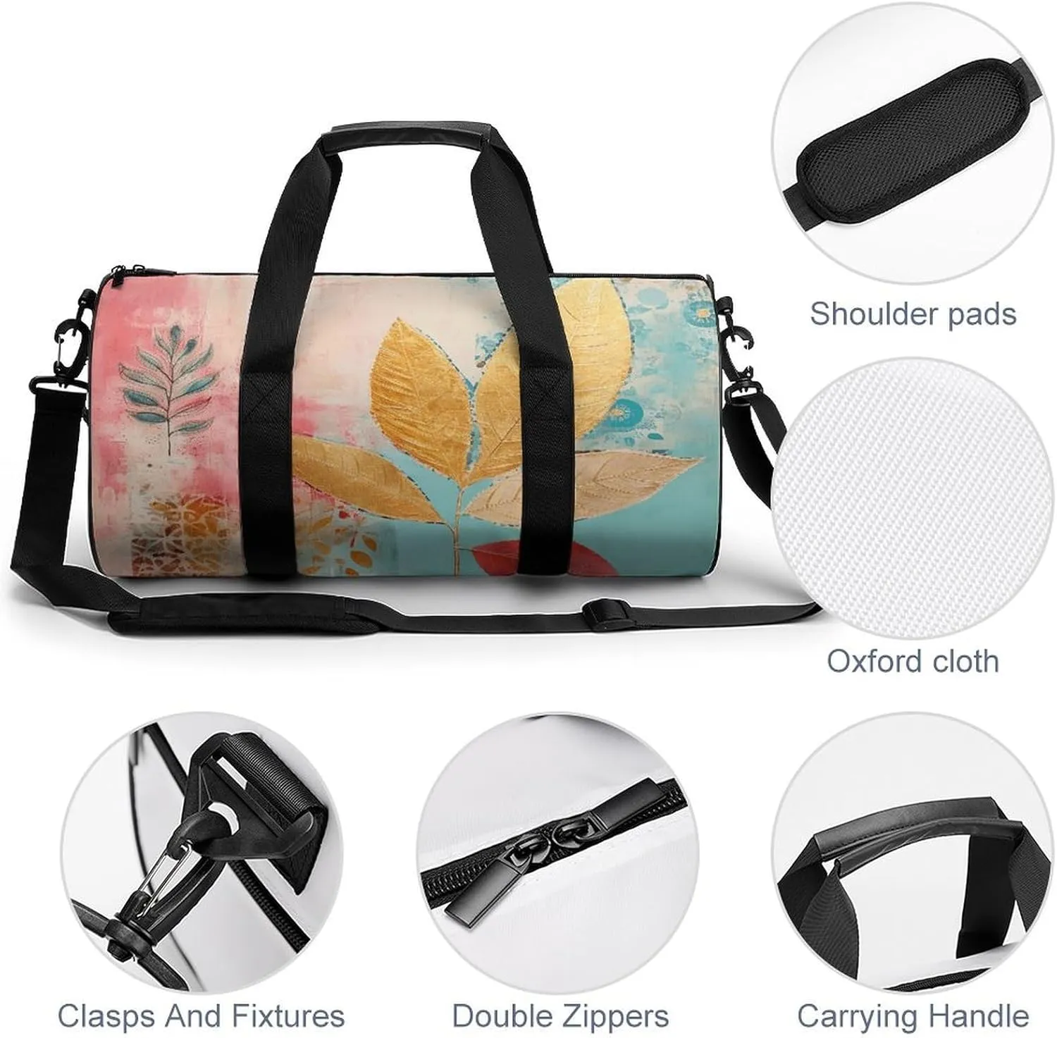 Gym Bag With Peach Leaves Duffel Bag for Men Women Overnight Bag with Shoe Compartment Workout Bags