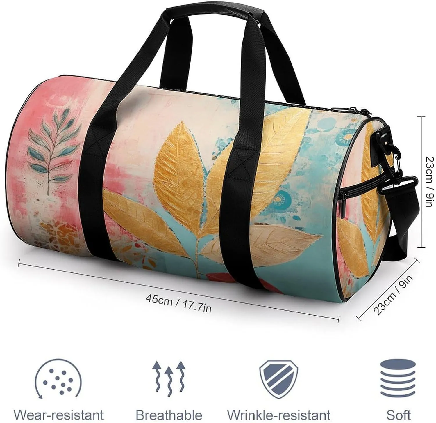 Gym Bag With Peach Leaves Duffel Bag for Men Women Overnight Bag with Shoe Compartment Workout Bags