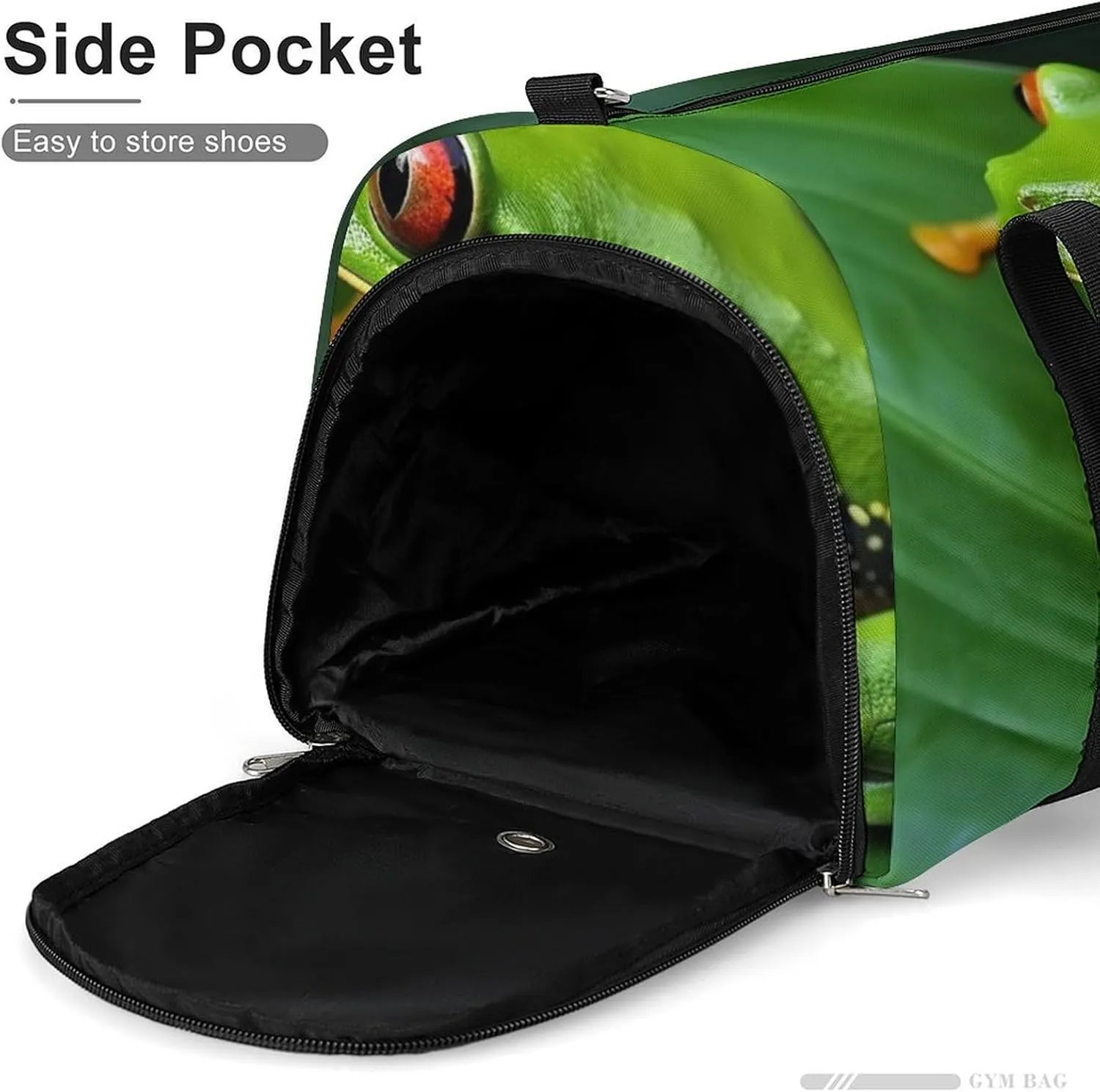 Gym Bags for Men Women Animal Frog Green Leaf Leaves Duffle Bag Travel Overnight Bag with Shoe Compartment Tote Bags