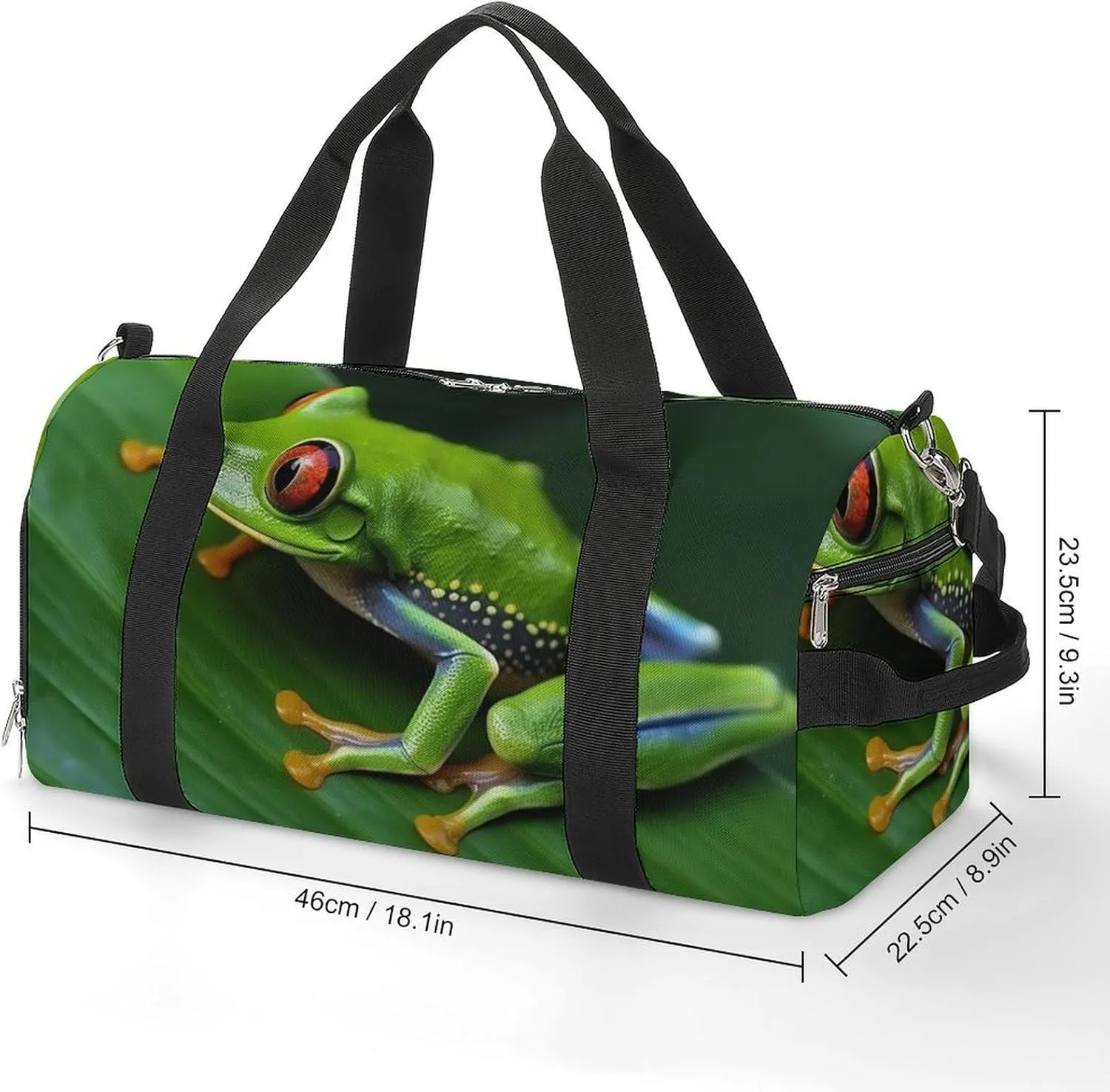 Gym Bags for Men Women Animal Frog Green Leaf Leaves Duffle Bag Travel Overnight Bag with Shoe Compartment Tote Bags