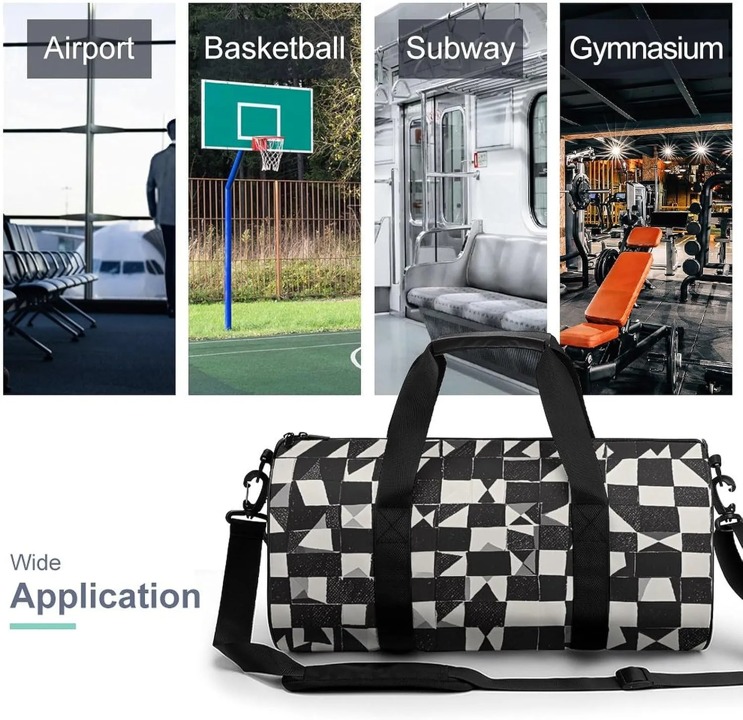 Gym Bags for Men Women Black And White Duffle Bag Travel Overnight Bag with Shoe Compartment Tote Bags