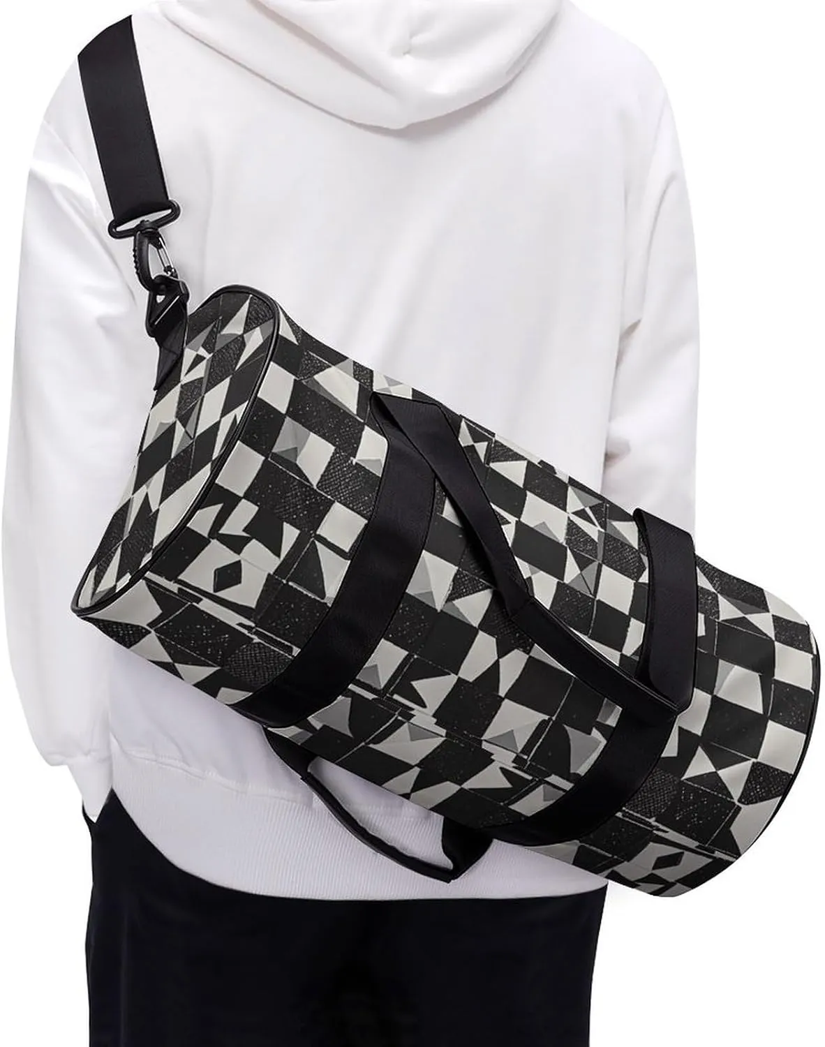 Gym Bags for Men Women Black And White Duffle Bag Travel Overnight Bag with Shoe Compartment Tote Bags