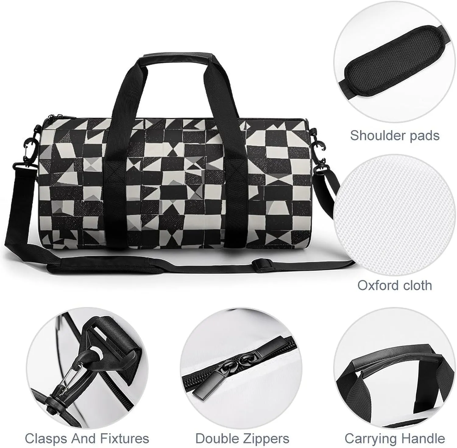 Gym Bags for Men Women Black And White Duffle Bag Travel Overnight Bag with Shoe Compartment Tote Bags
