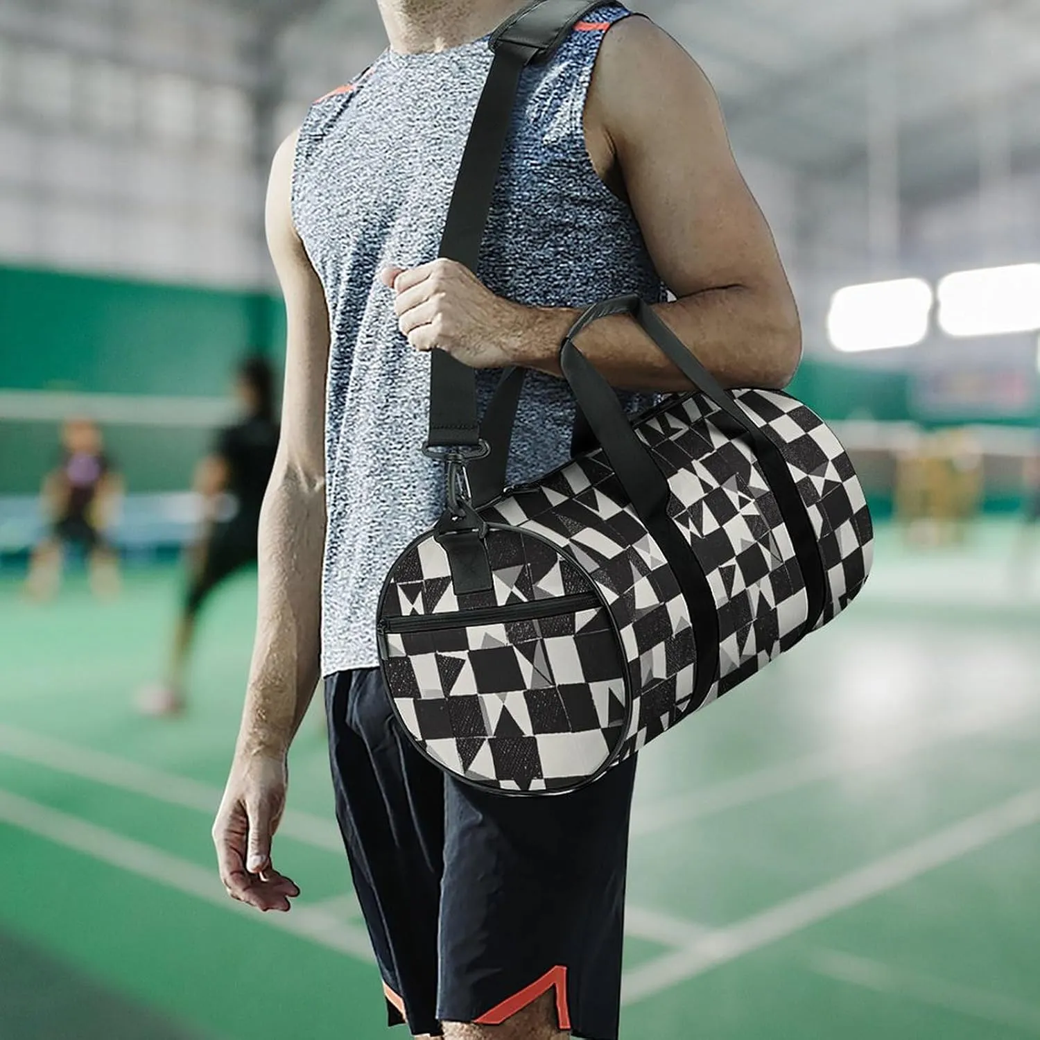 Gym Bags for Men Women Black And White Duffle Bag Travel Overnight Bag with Shoe Compartment Tote Bags