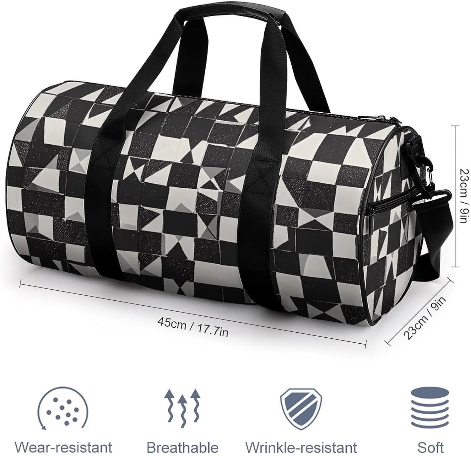 Gym Bags for Men Women Black And White Duffle Bag Travel Overnight Bag with Shoe Compartment Tote Bags