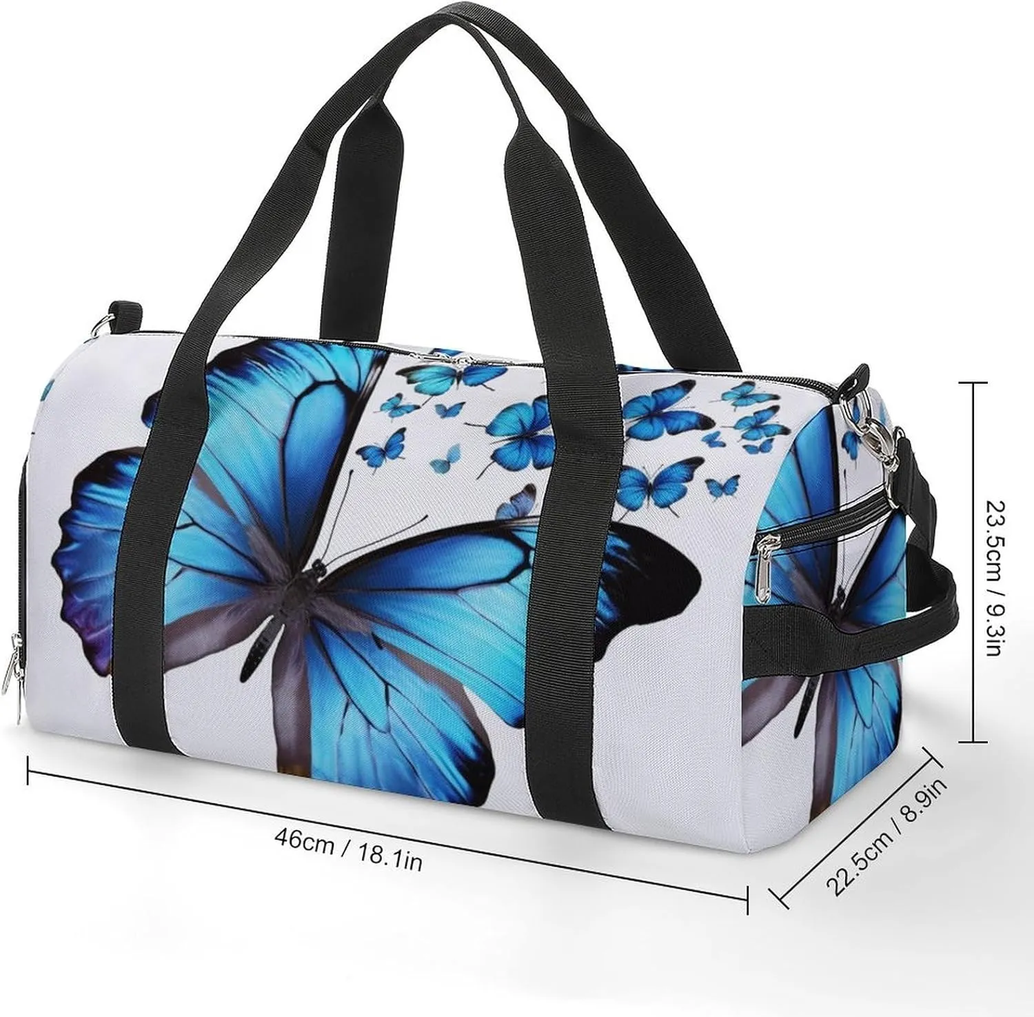 Gym Bags for Men Women Blue Butterfly Duffle Bag Travel Overnight Bag with Shoe Compartment Tote Bags
