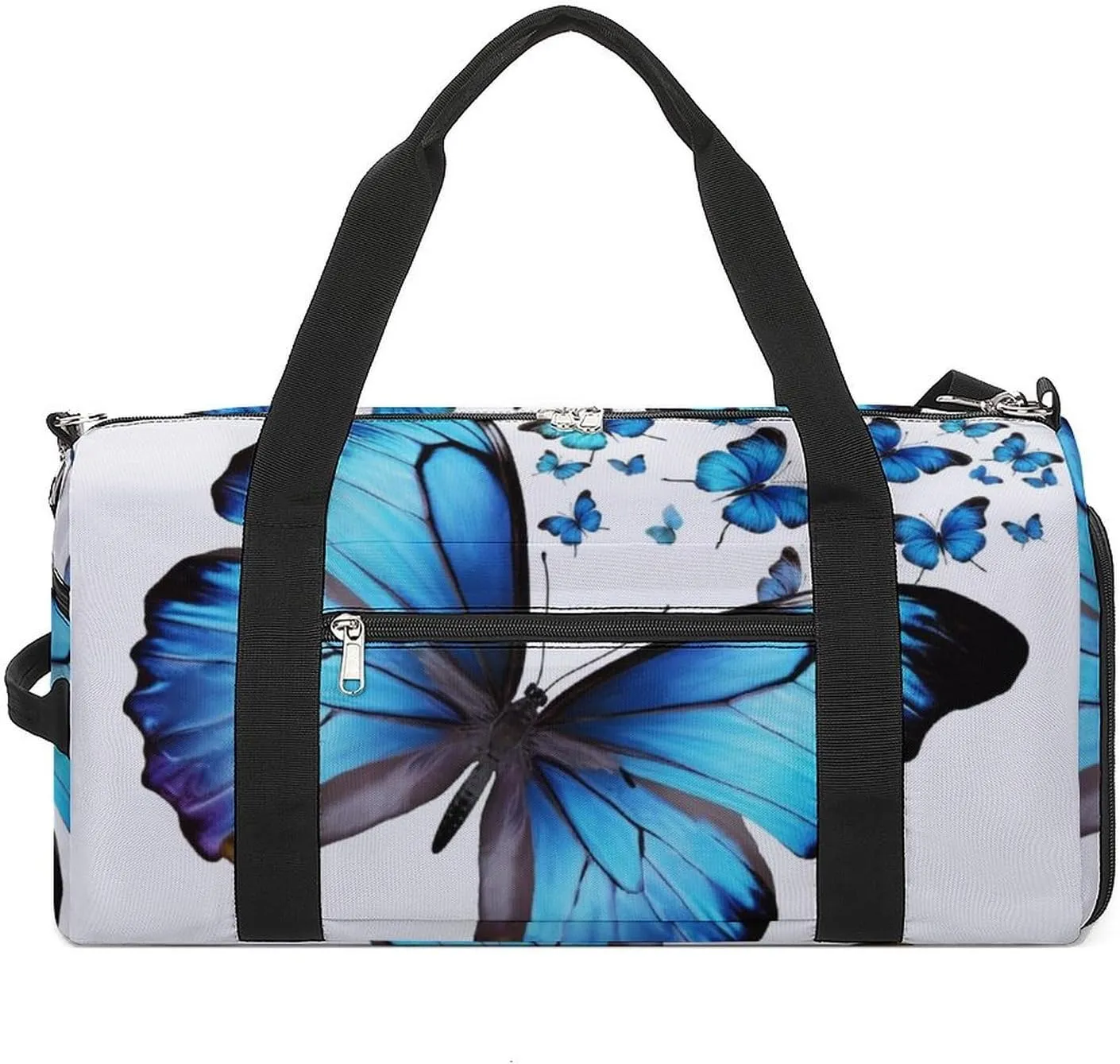 Gym Bags for Men Women Blue Butterfly Duffle Bag Travel Overnight Bag with Shoe Compartment Tote Bags