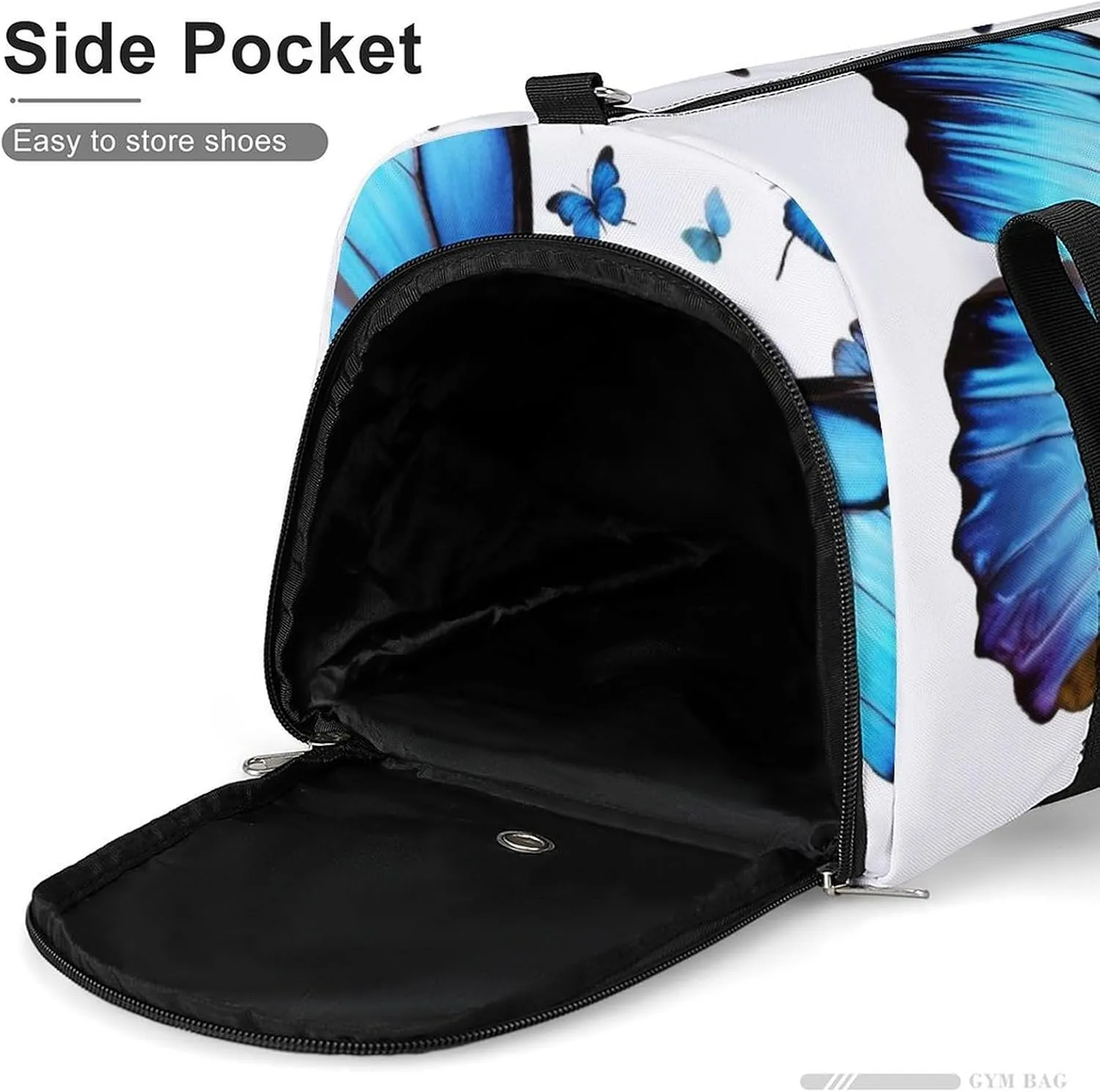 Gym Bags for Men Women Blue Butterfly Duffle Bag Travel Overnight Bag with Shoe Compartment Tote Bags