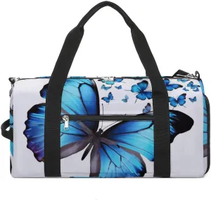 Gym Bags for Men Women Blue Butterfly Duffle Bag Travel Overnight Bag with Shoe Compartment Tote Bags