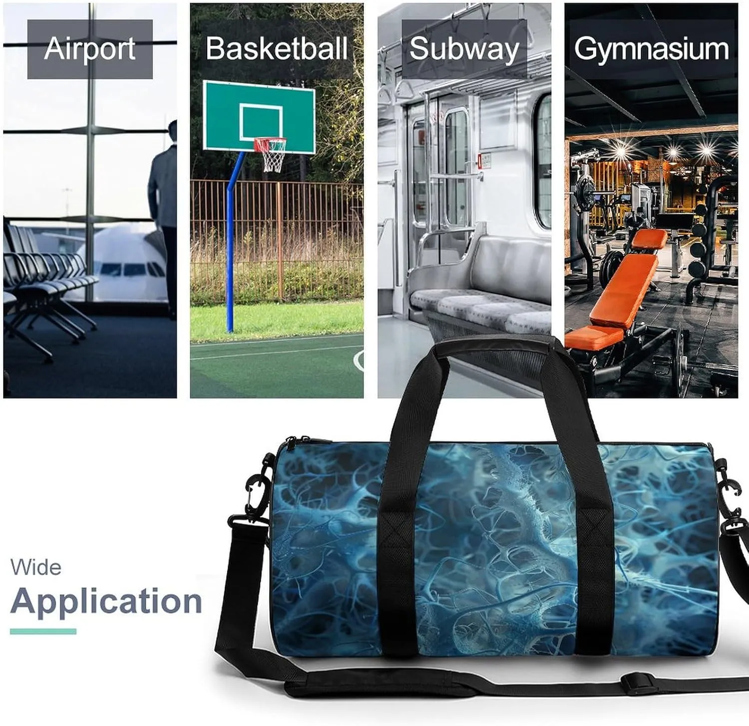 Gym Bags for Men Women Blue Neuron Picture Duffle Bag Travel Overnight Bag with Shoe Compartment Tote Bags