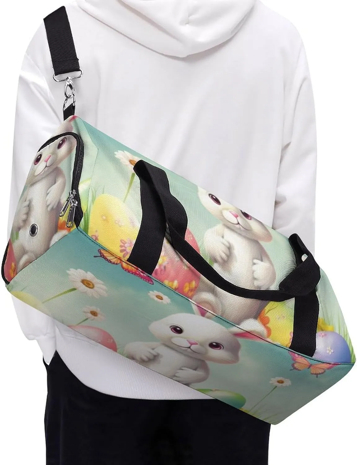 Gym Bags for Men Women Bunny with Eggs And Butterfly Duffle Bag Travel Overnight Bag with Shoe Compartment Tote Bags