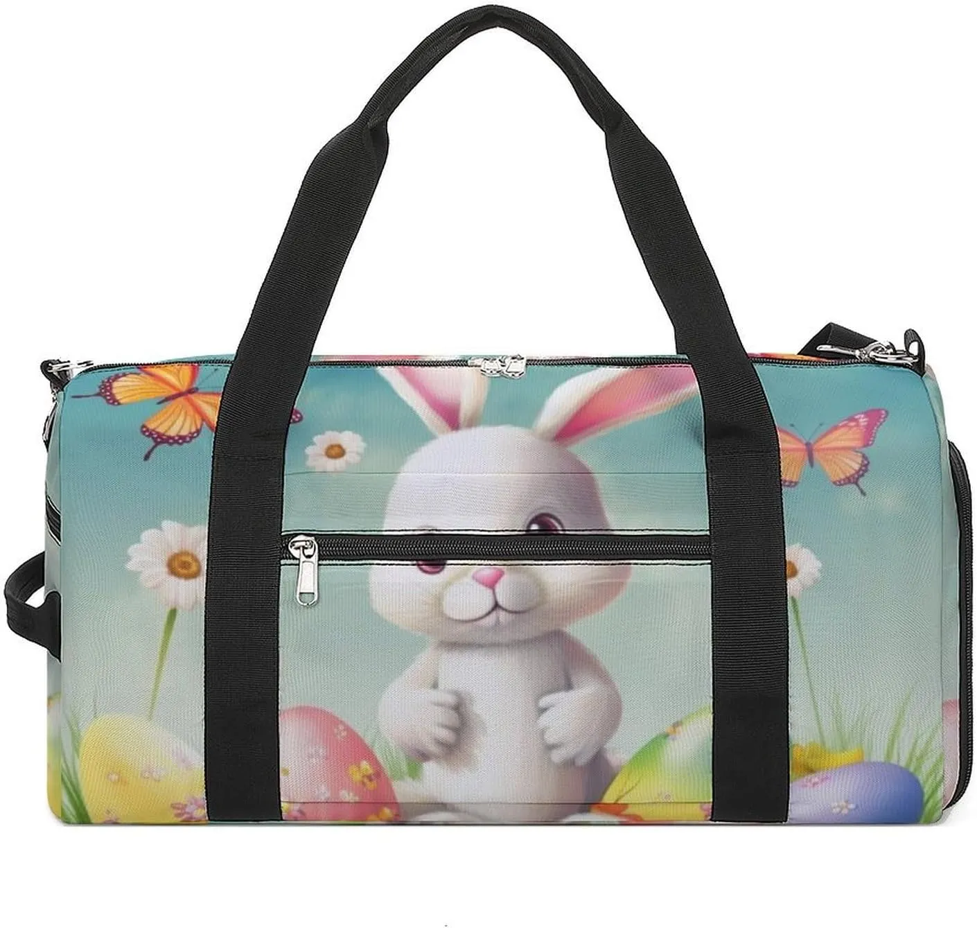 Gym Bags for Men Women Bunny with Eggs And Butterfly Duffle Bag Travel Overnight Bag with Shoe Compartment Tote Bags