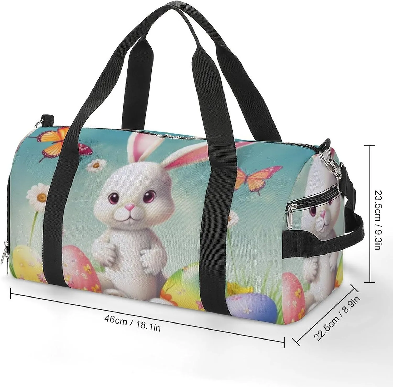 Gym Bags for Men Women Bunny with Eggs And Butterfly Duffle Bag Travel Overnight Bag with Shoe Compartment Tote Bags