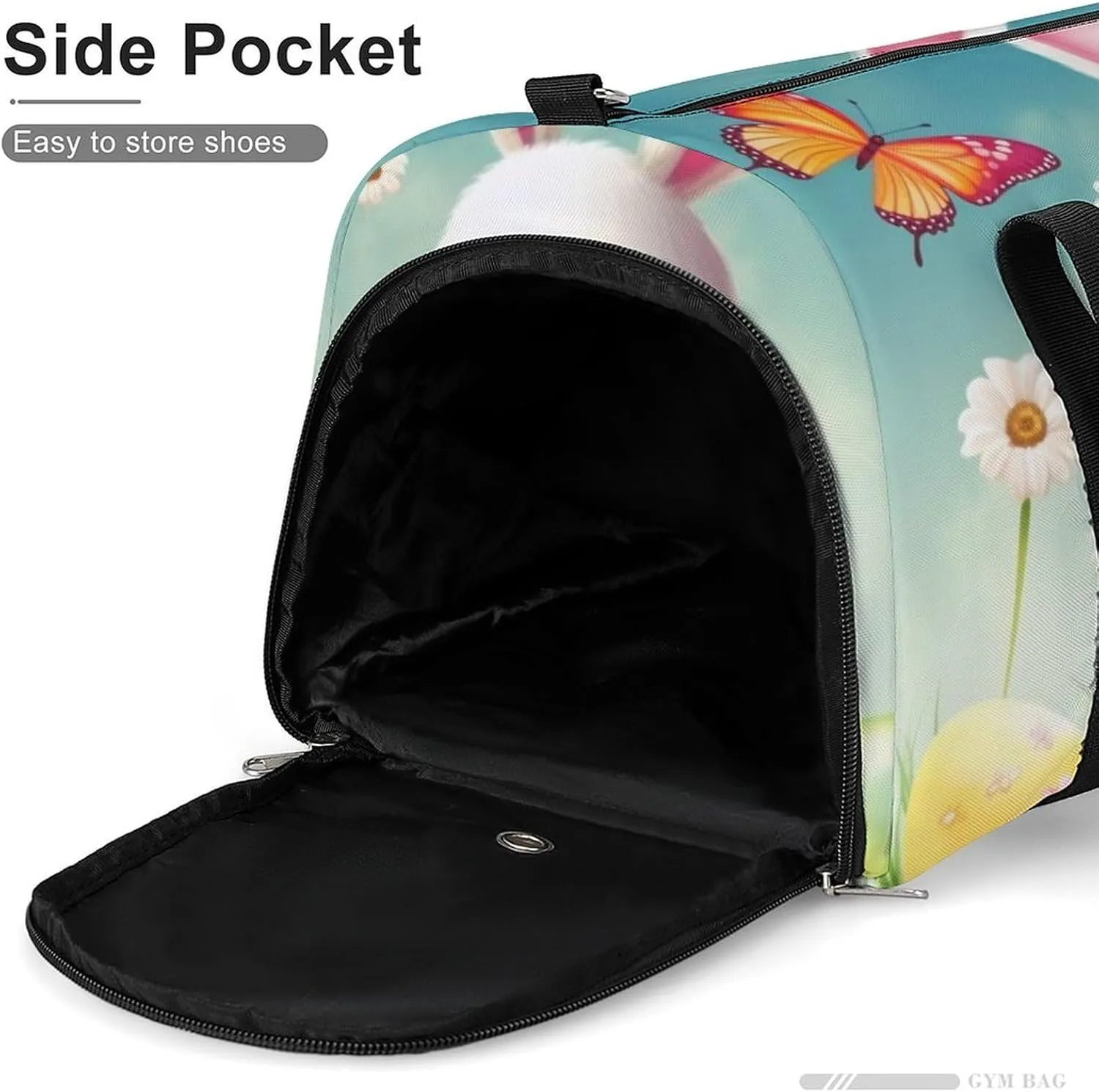 Gym Bags for Men Women Bunny with Eggs And Butterfly Duffle Bag Travel Overnight Bag with Shoe Compartment Tote Bags