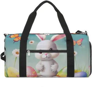 Gym Bags for Men Women Bunny with Eggs And Butterfly Duffle Bag Travel Overnight Bag with Shoe Compartment Tote Bags